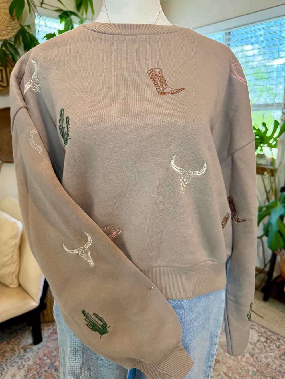 Cowgirl Southwest Western Country Boho Cotton Essentials Top Sweatshirt Women M